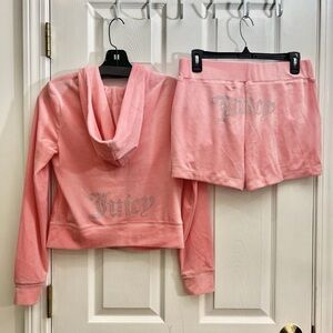 Juicy Couture NWT! Soft Y2K Velour Hoodie & Shorts Tracksuit Flamingo Pink XL.